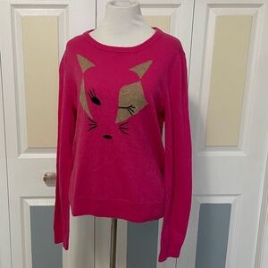 C. Wonder Pink Crew Neck Sweater with‎ Art Deco Fox Design Size L